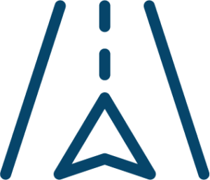 Icon outline of a section of road with a upward-pointing arrow at the base