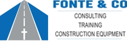  Logo with text reading Fonte & Co above consulting, training, construction equipment next to an icon of a long two-lane roadway with a cross at the nearest pavement marking