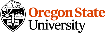 Logo for Oregon State University with the name next to an icon of a beaver atop a crest featuring a book, an evergreen, mountains that include text reading 1868, stars, the sun, and a waterway