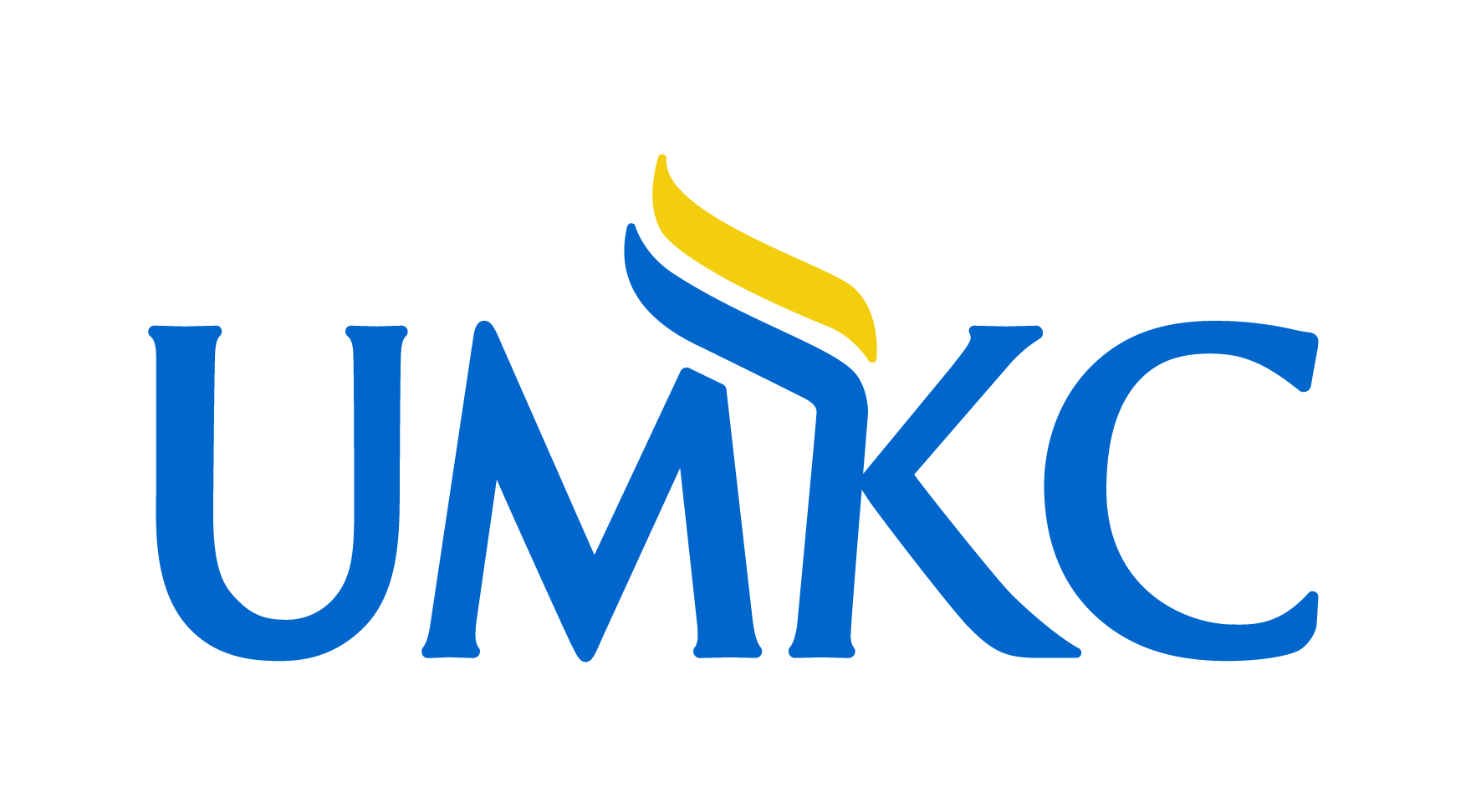 Logo for the University of Missouri–Kansas City that is a stylized UMKC with an added flourish over the K